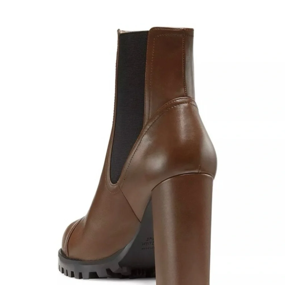 Stuart Weitzman Wenda Lug-Sole Leather Chelsea Boots, Size 6.5, Espresso - Picture 3 of 8